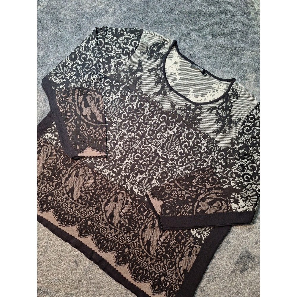 Nic & Zoe Round Neck Pullover Sweater Womens 3X Black‎ Abstract 3D Knit Artsy